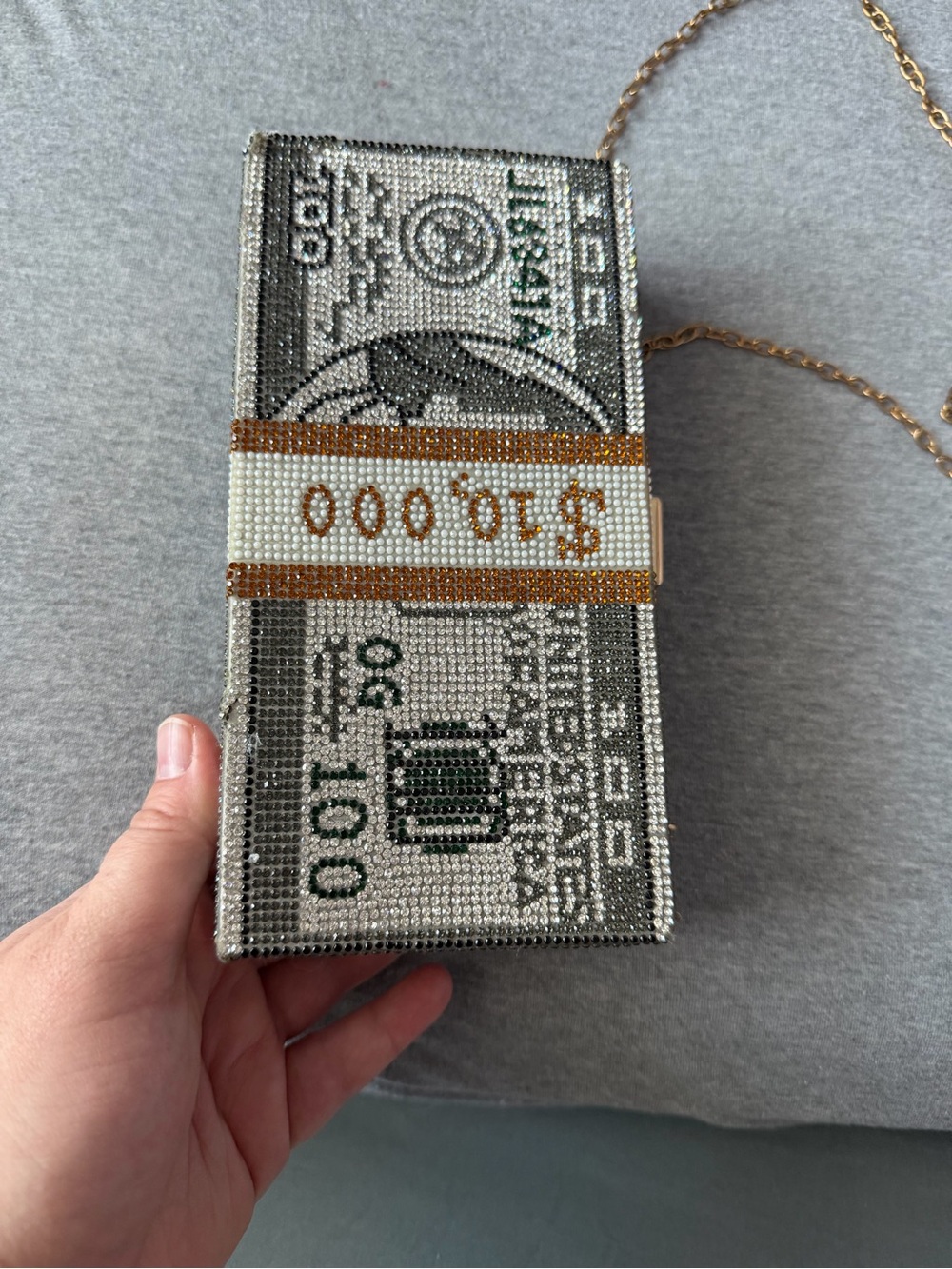 Source Unknown Beaded Money Stack Clutch in Gold, Green and Silver - Picture 4 of 5